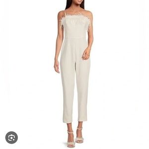 Gianni Bini Kimberly Strapless Feather Straight Leg Jumpsuit